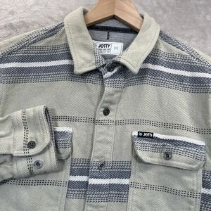 Jetty Horizon Flannel‎ Shirt Jacket Men's M Beige Blue Plaid Shacket